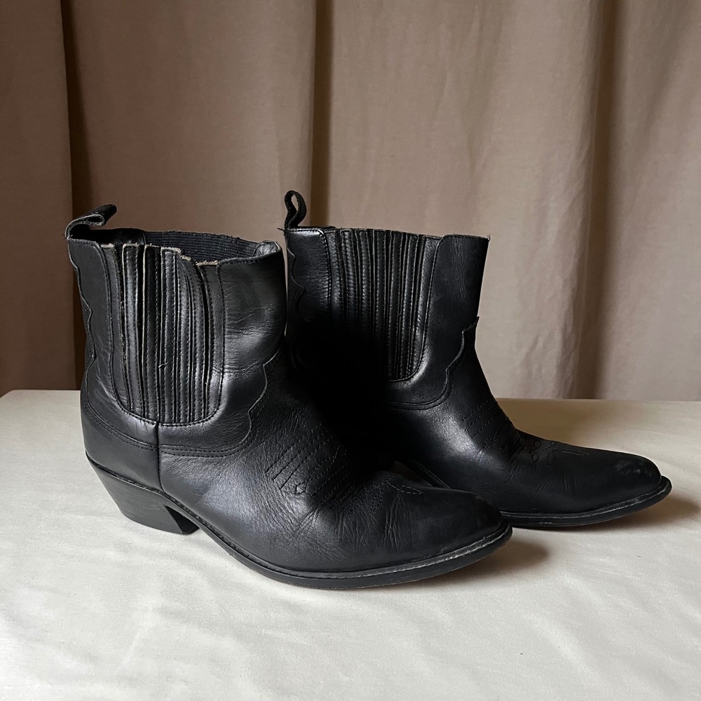 Vintage Feather & Son Black Leather Western Ankle Boots Women's 10M Cowboy - Picture 11 of 11